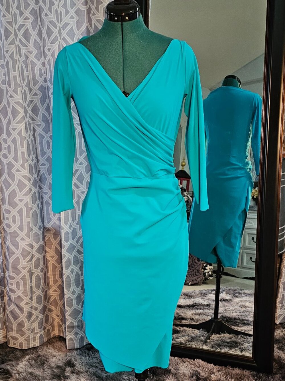Chiara Boni La Petite Robe Turquoise V‑Neck Gathered Waist Jersey Dress